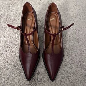 Franco Sarto Burgundy T-Strap Heels